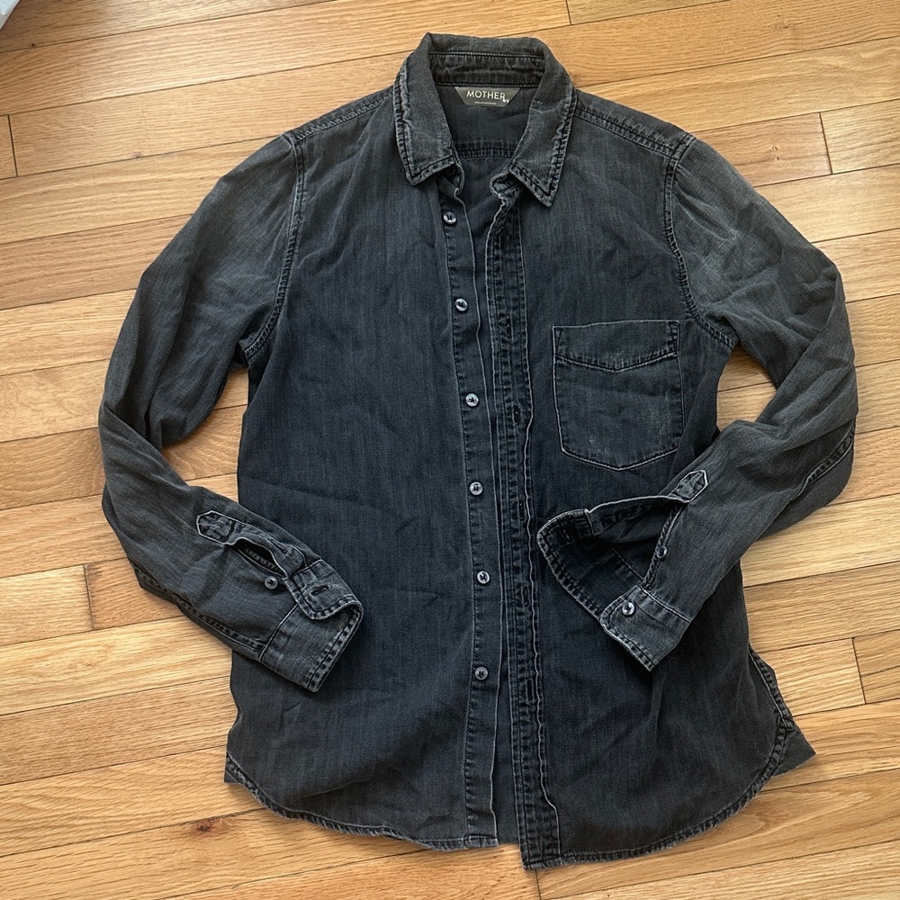 Mother gray denim button down shirt